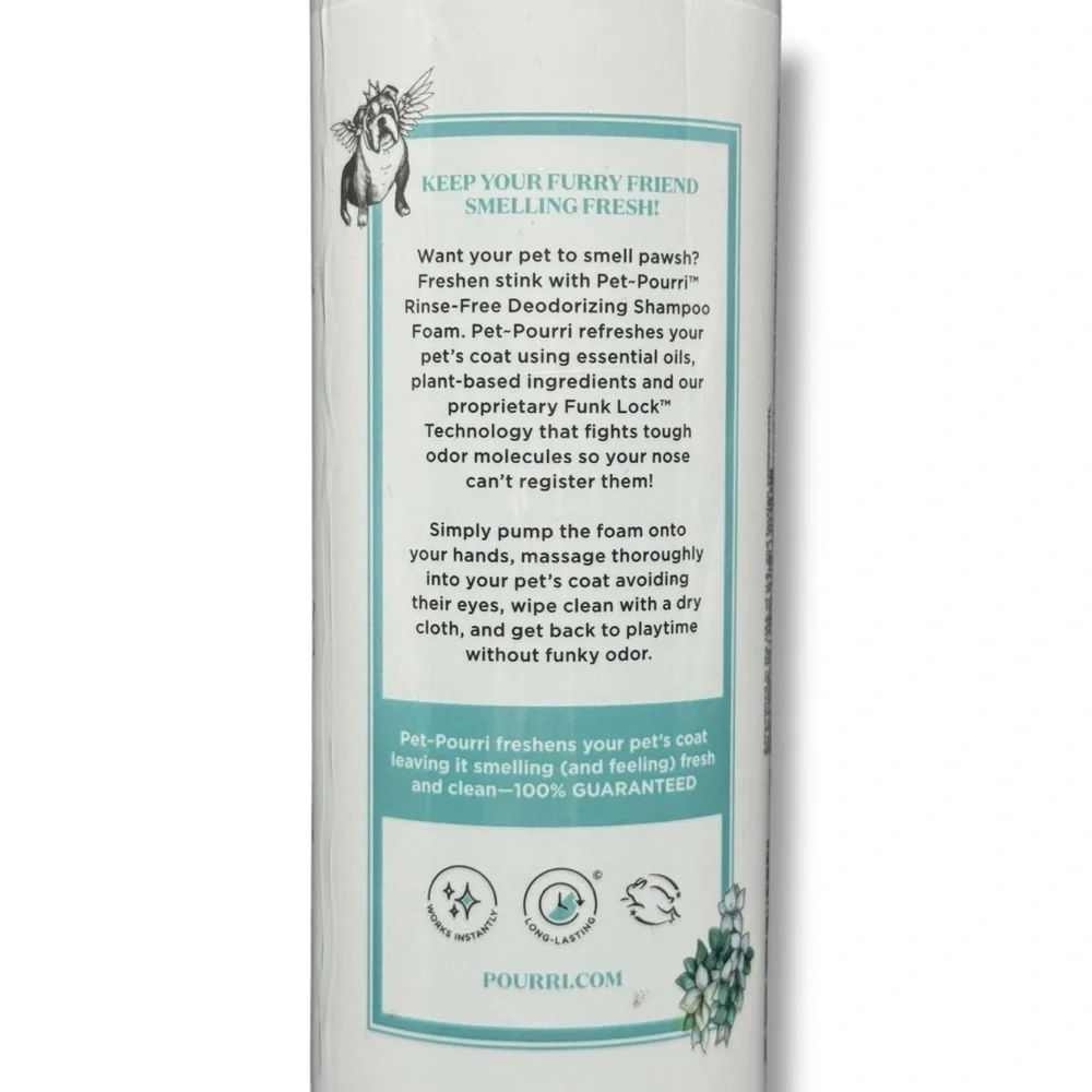 Pet-Pourri Dog Shampoo Rinse Free Foam Deodorizing Dry Wash For Pets 6oz Refresh